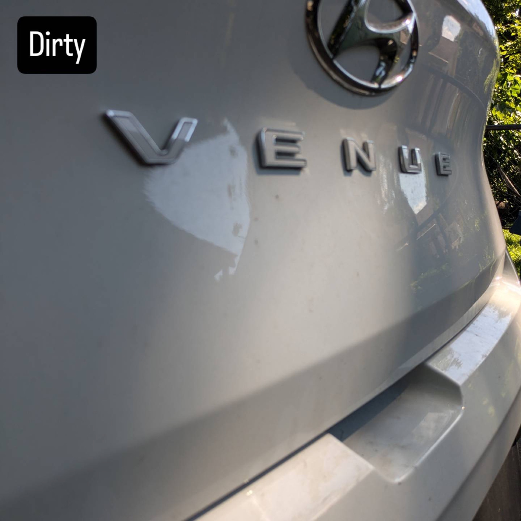 Dirty Hyundai Venue rear hatch before Penapple Auto Detailing service